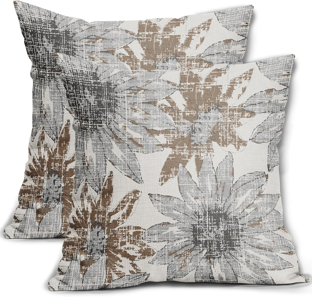 2 Pack Sunflower Floral Linen Pillow Covers