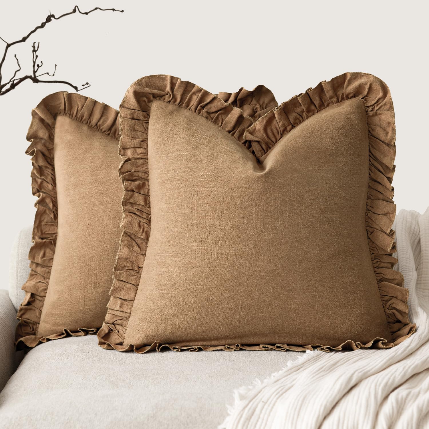 2 Pack Beige Ruffle Fringe Pillow Covers