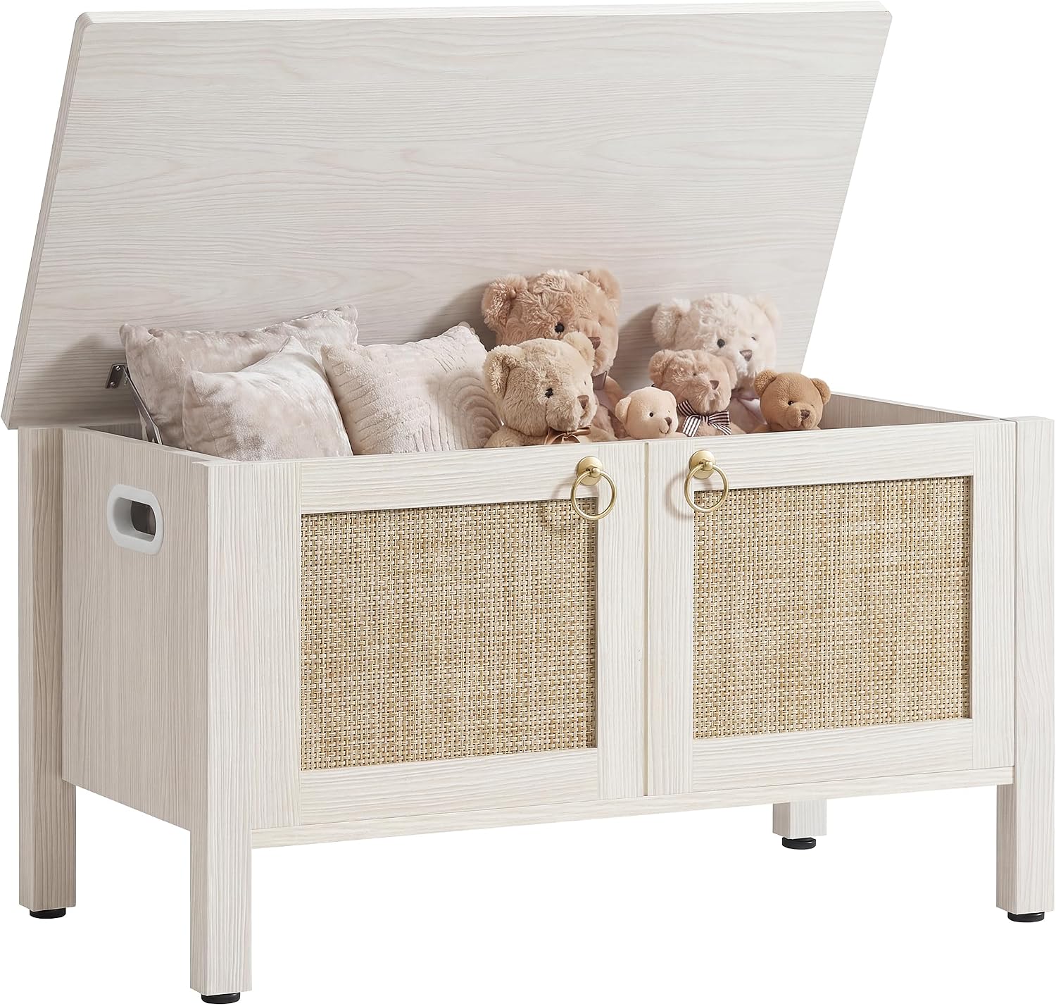 White Oak Rattan Boho Storage Bench Chest