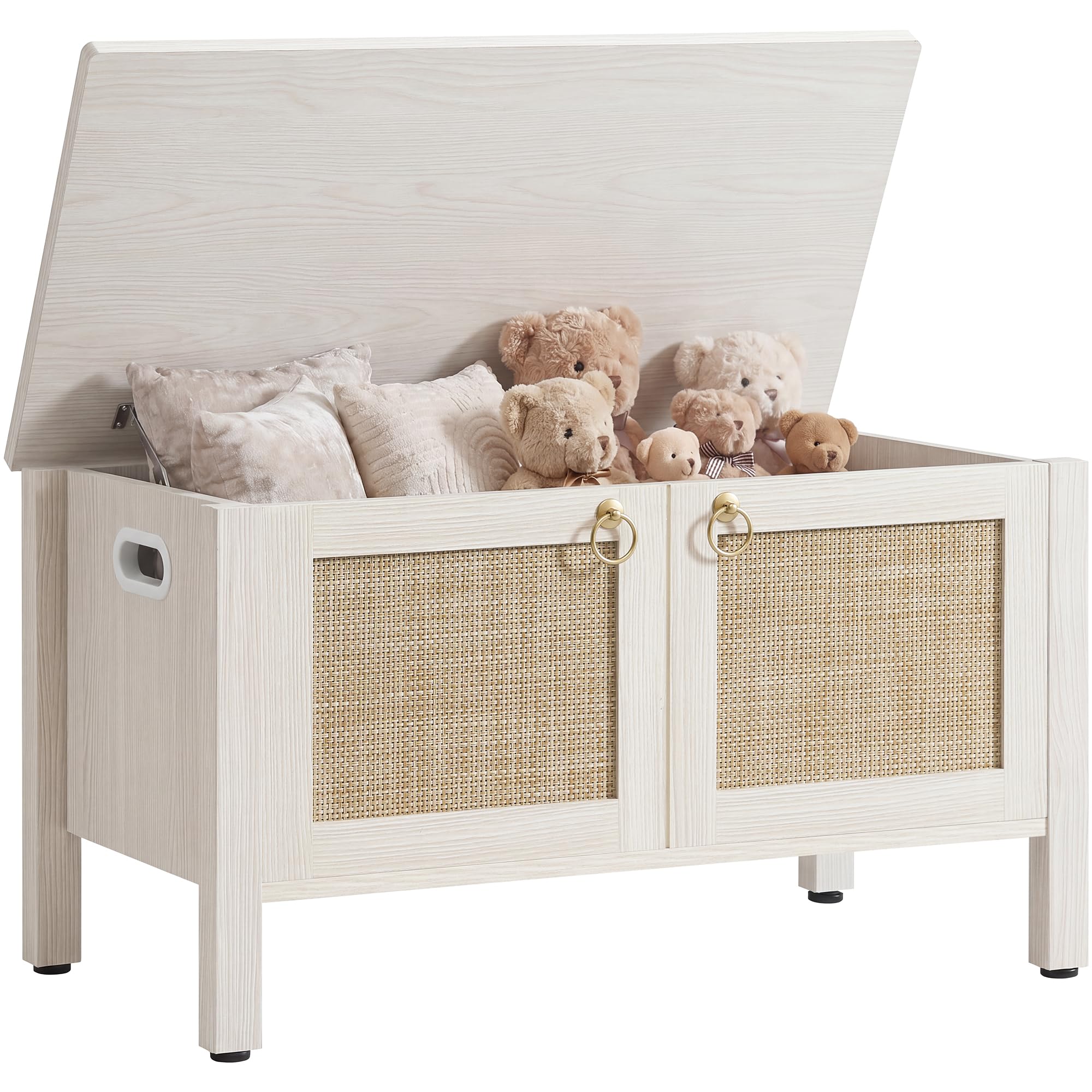 White Oak Rattan Boho Storage Bench Chest