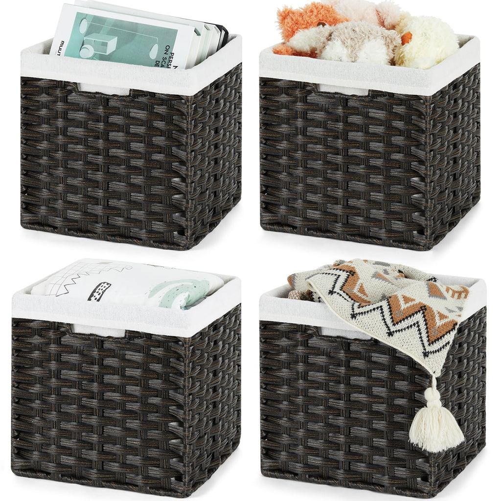 4 Pack Waterproof Imitation Wicker Cube Baskets