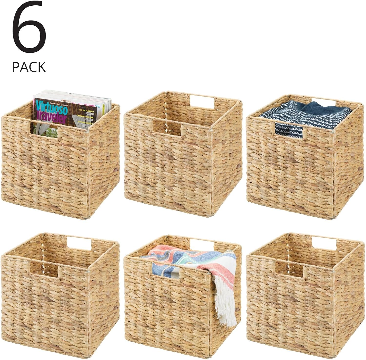 6 Pack Woven Hyacinth Cube Storage Baskets