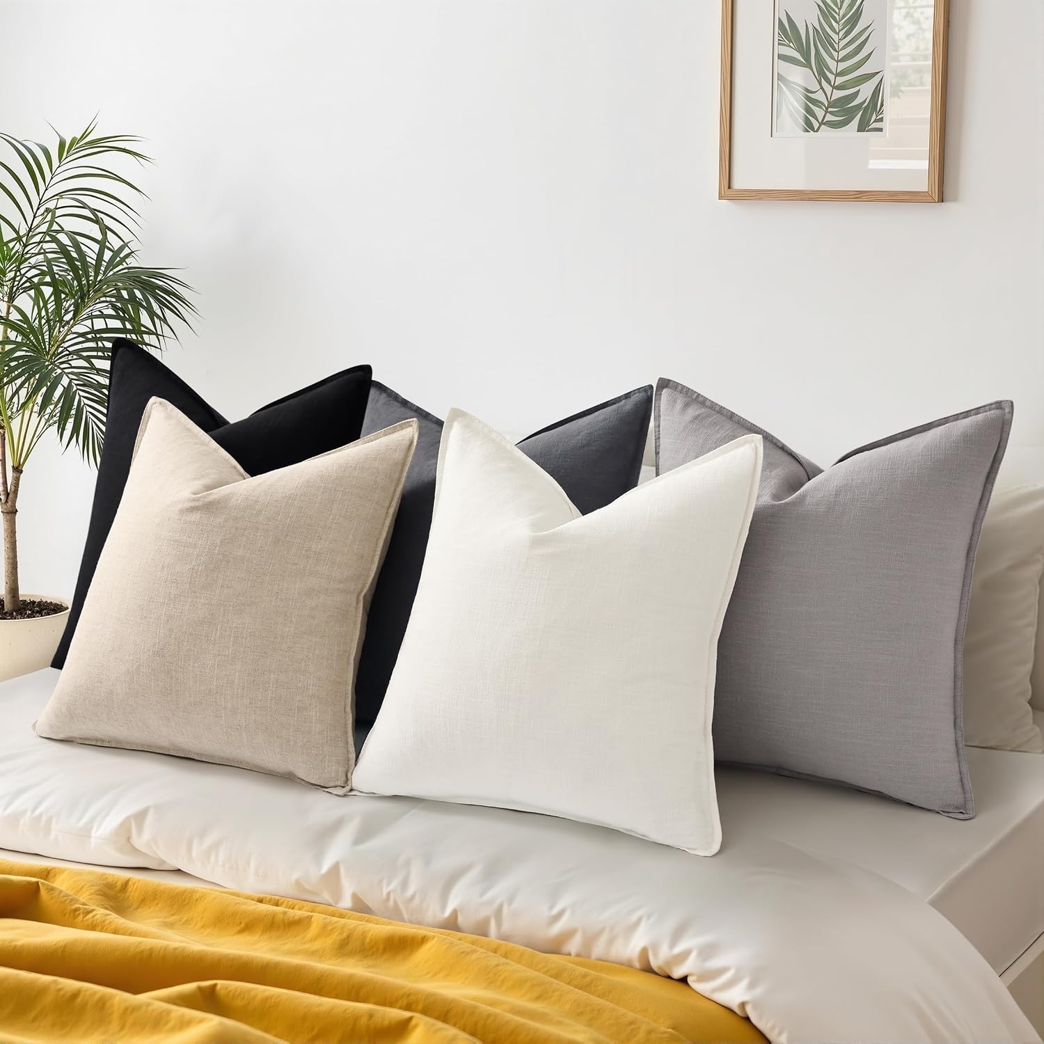 2 Pack Cream Flange Linen Pillow Covers