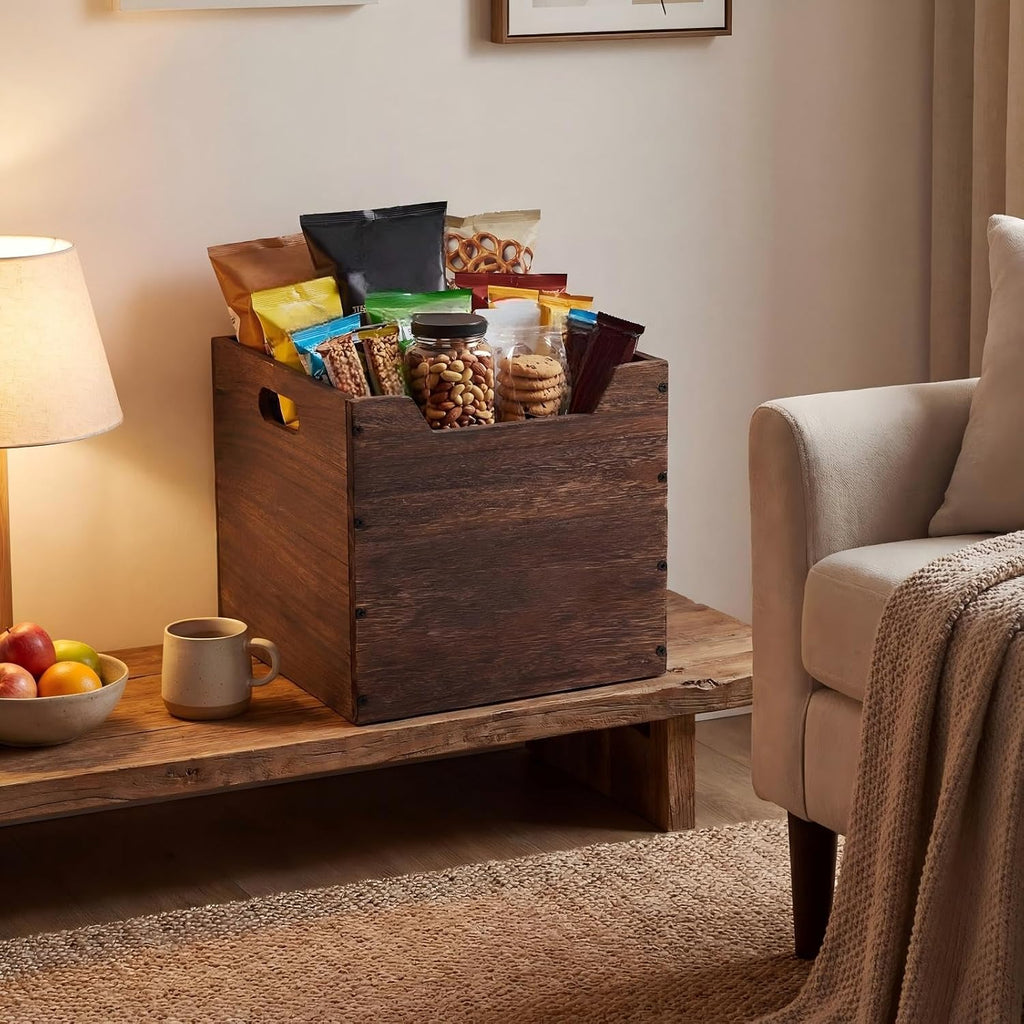 2 Pack Stackable Wooden Cube Storage Bins