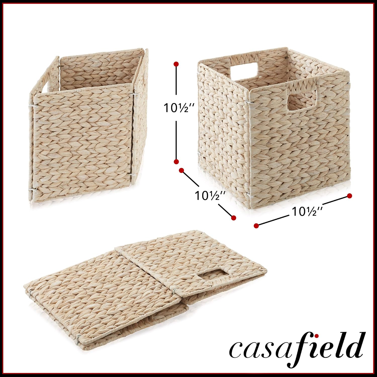 4 Pack Whitewash Hyacinth Cube Storage Baskets