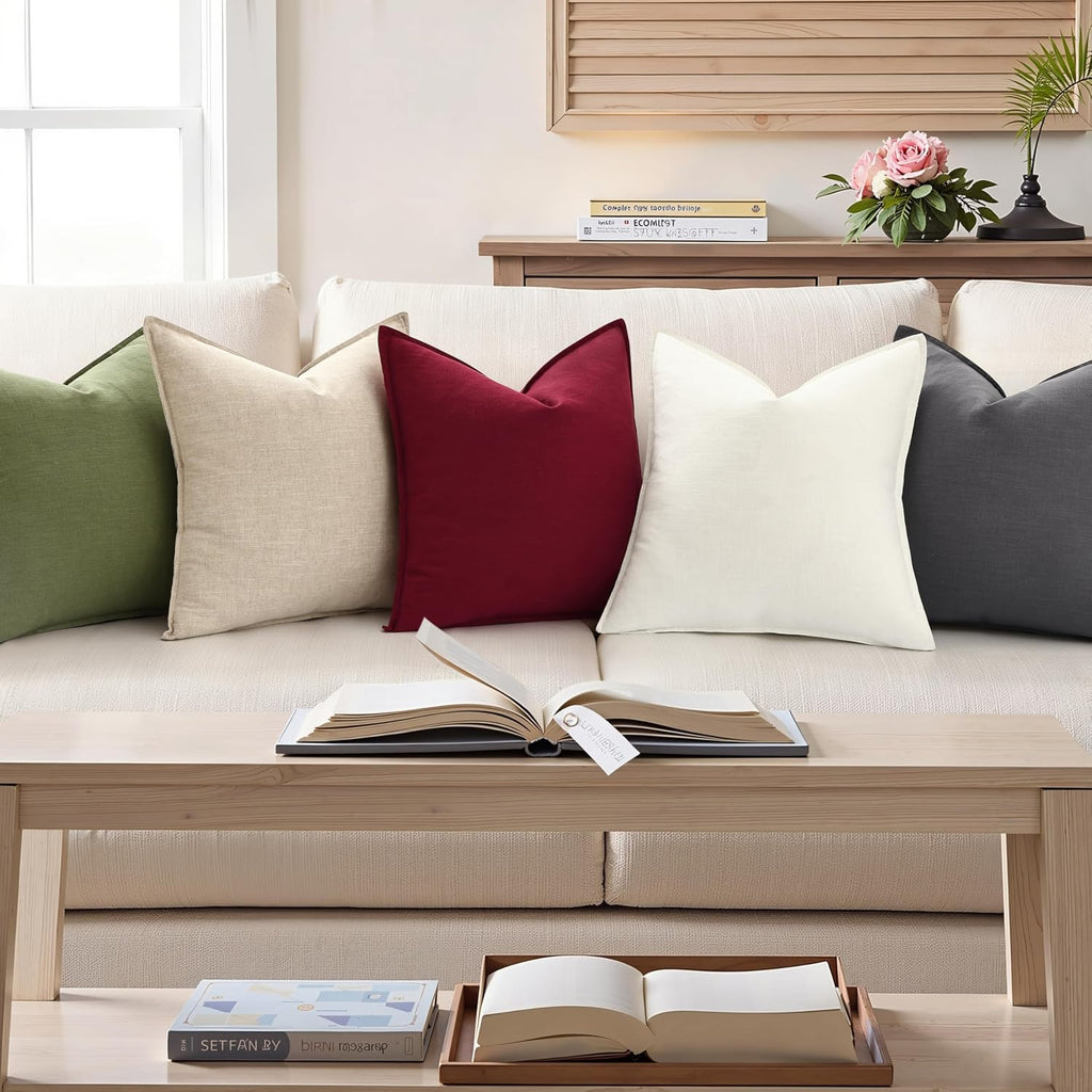 2 Pack Cream Flange Linen Pillow Covers