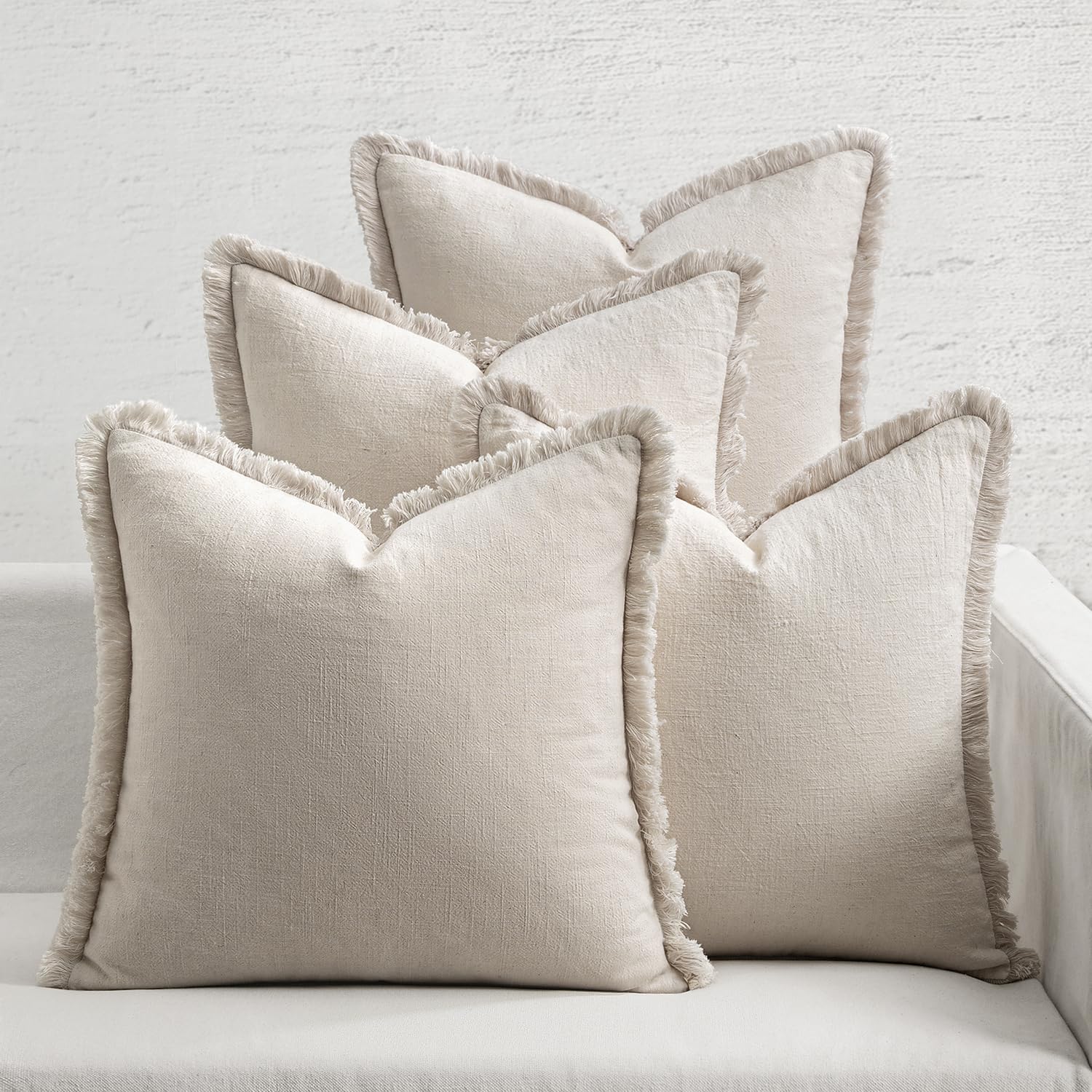 4 Pack Fringe Neutral Linen Pillow Covers