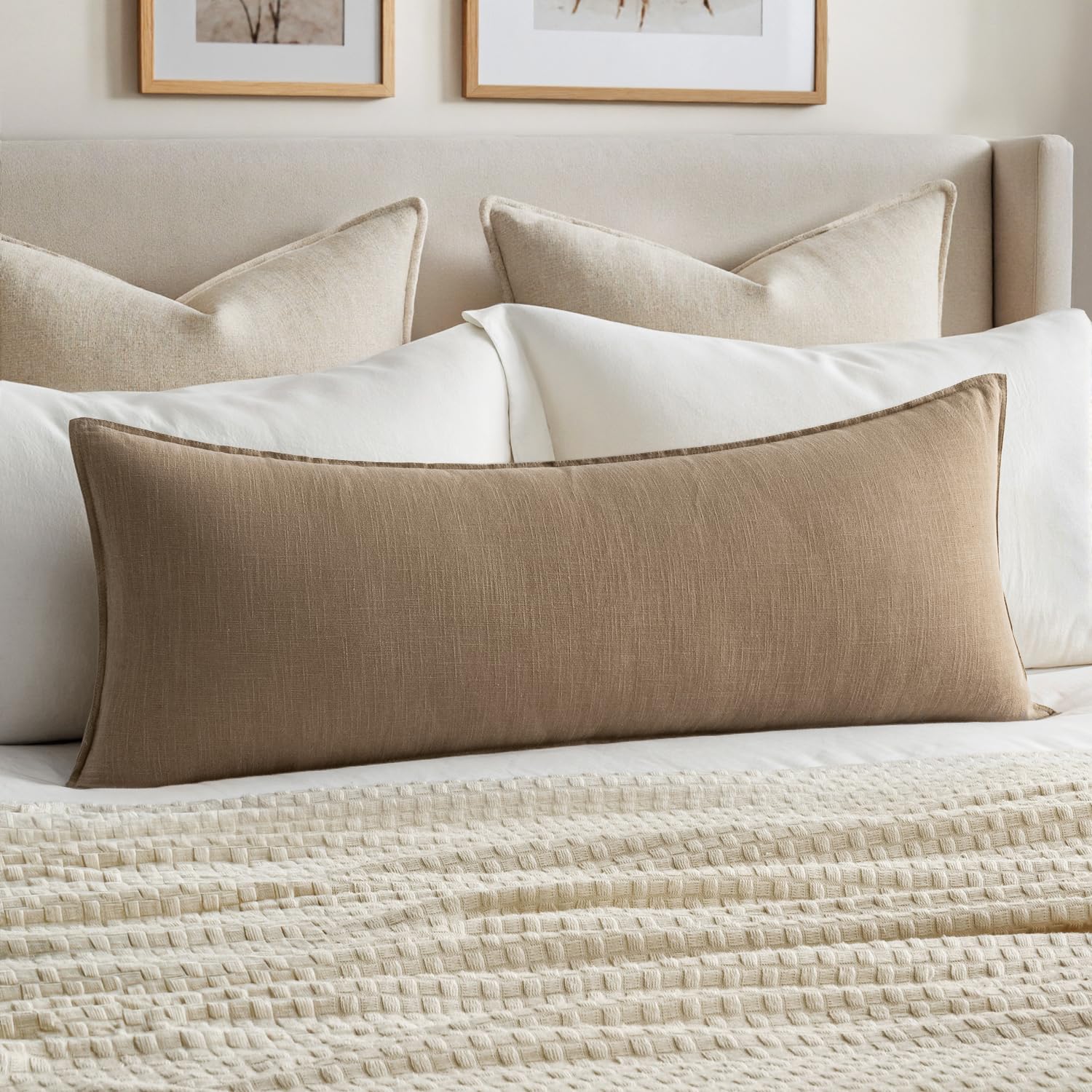 1 Pack Beige Boho Lumbar Pillow Cover