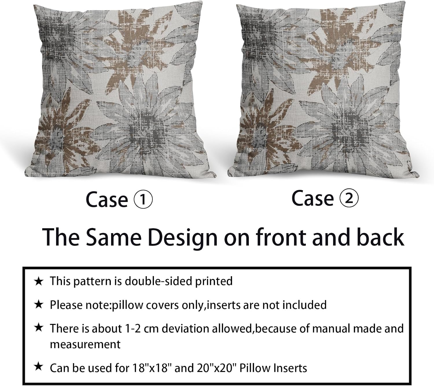 2 Pack Sunflower Floral Linen Pillow Covers