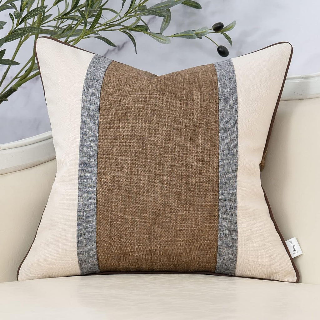Brown Patchwork Cotton Linen Pillow Cover