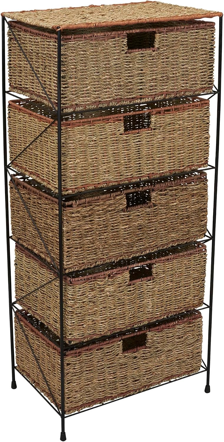 5 Drawer Seagrass Wicker Storage Tower