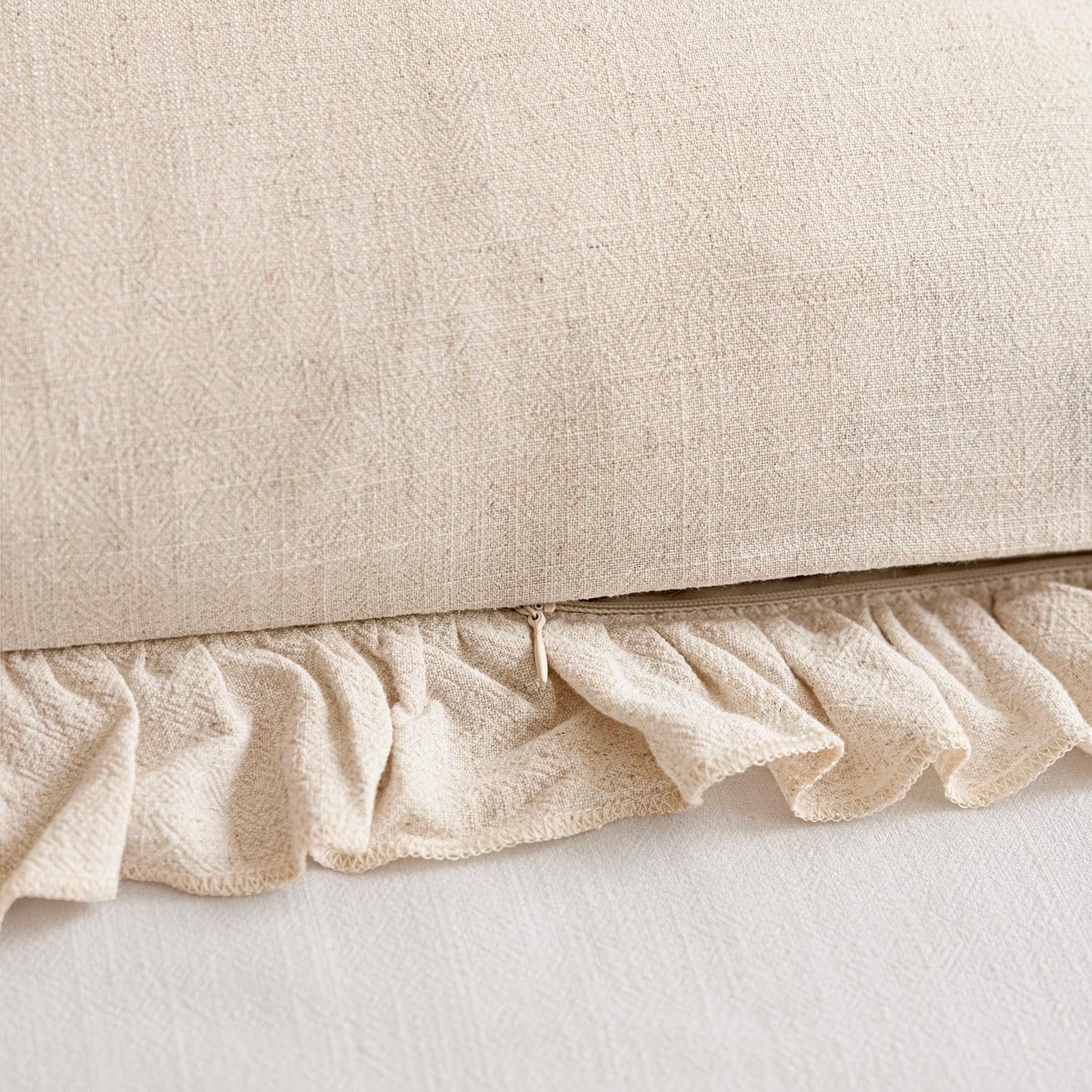 2 Pack Beige Ruffle Fringe Pillow Covers