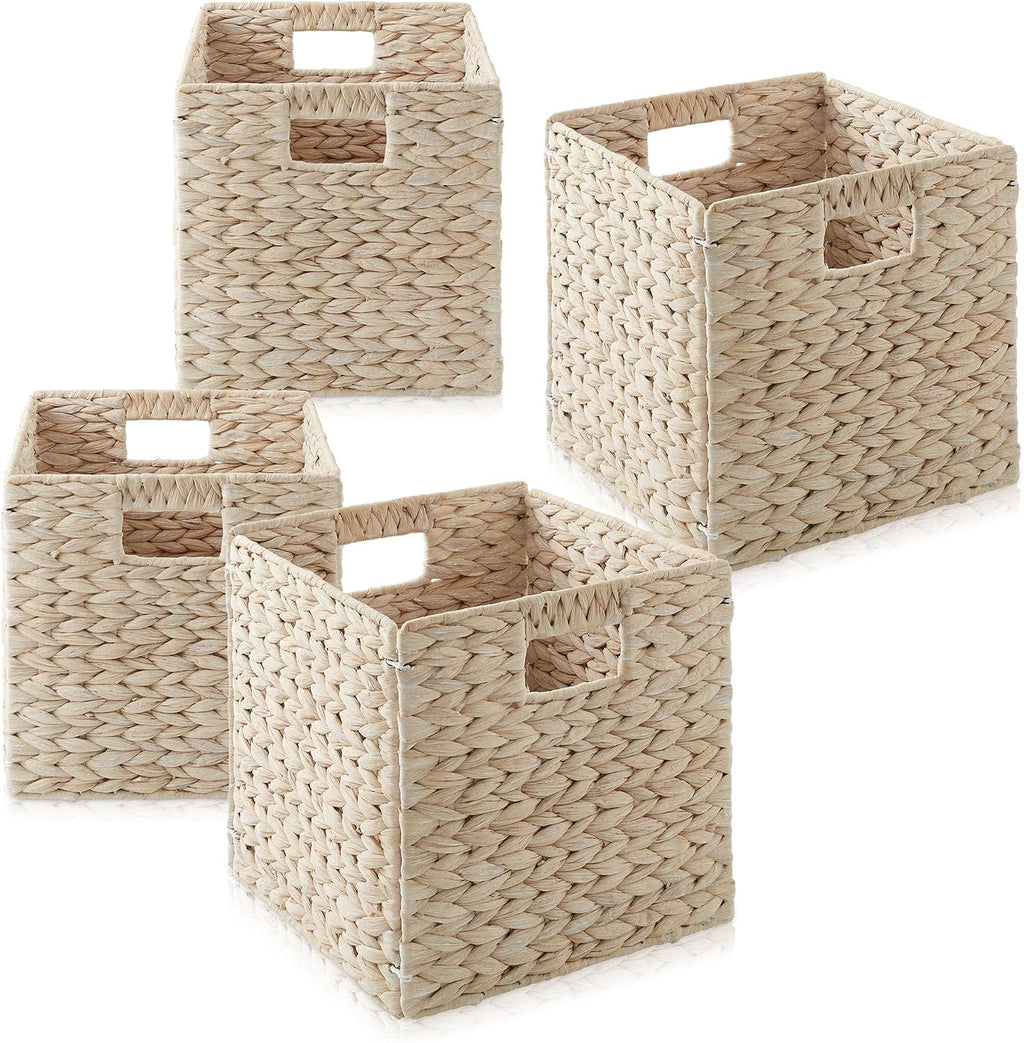 4 Pack Whitewash Hyacinth Cube Storage Baskets