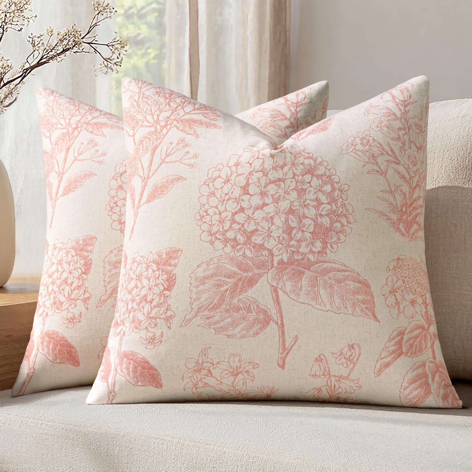 2 Pack Blue Hydrangea Floral Pillow Covers