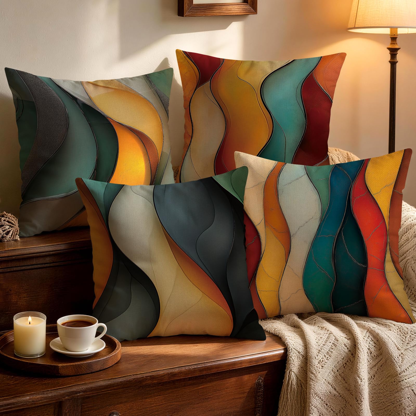 4 Pack Green Botanical Lily Pillow Covers