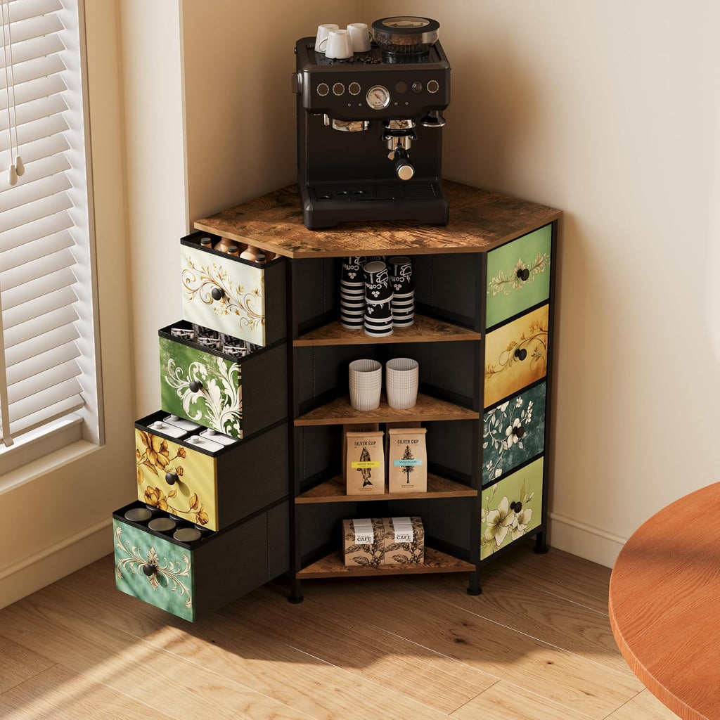 8 Drawers Retro Fabric Corner Dresser