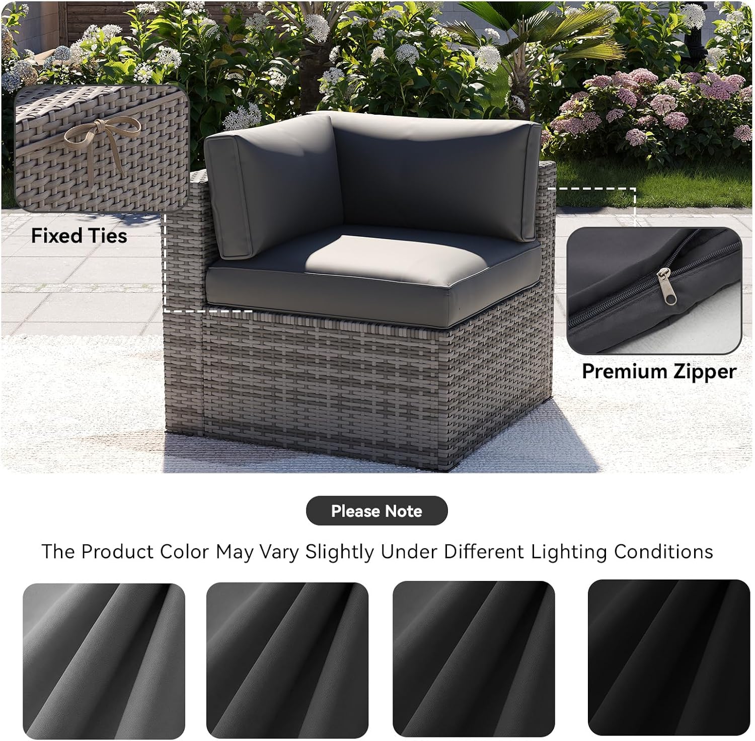 14Pcs Grey Waterproof Zipper Patio Cushion Covers