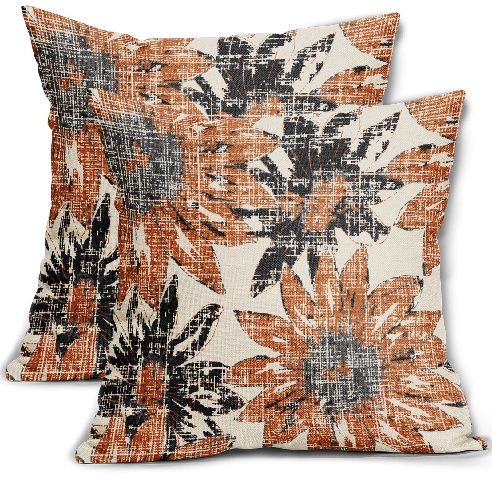 2 Pack Sunflower Floral Linen Pillow Covers