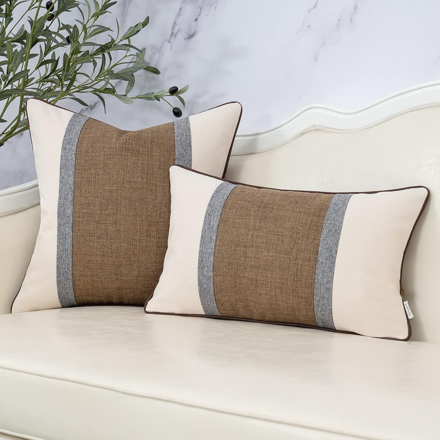 Brown Patchwork Cotton Linen Pillow Cover