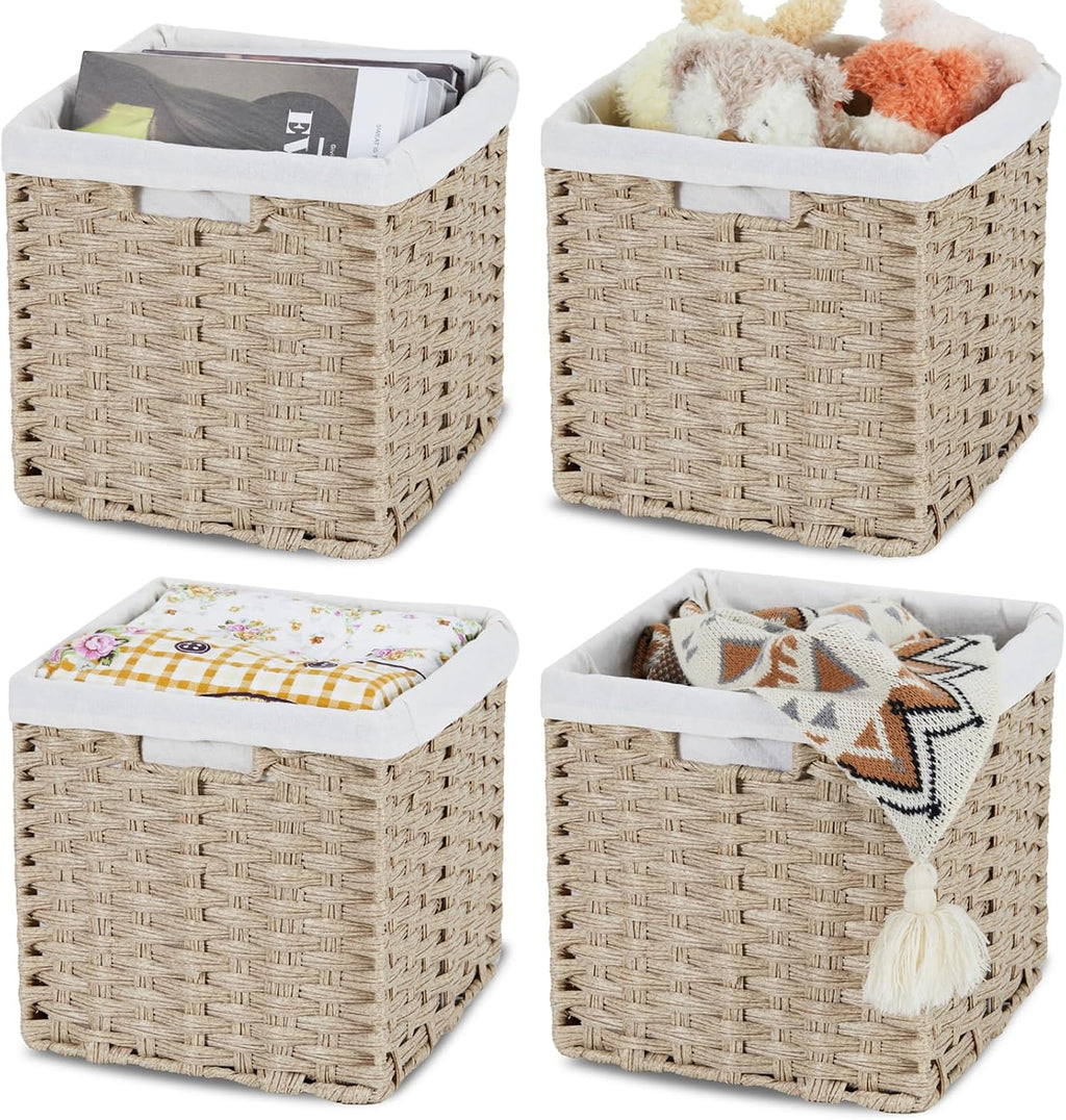 4 Pack Waterproof Imitation Wicker Cube Baskets