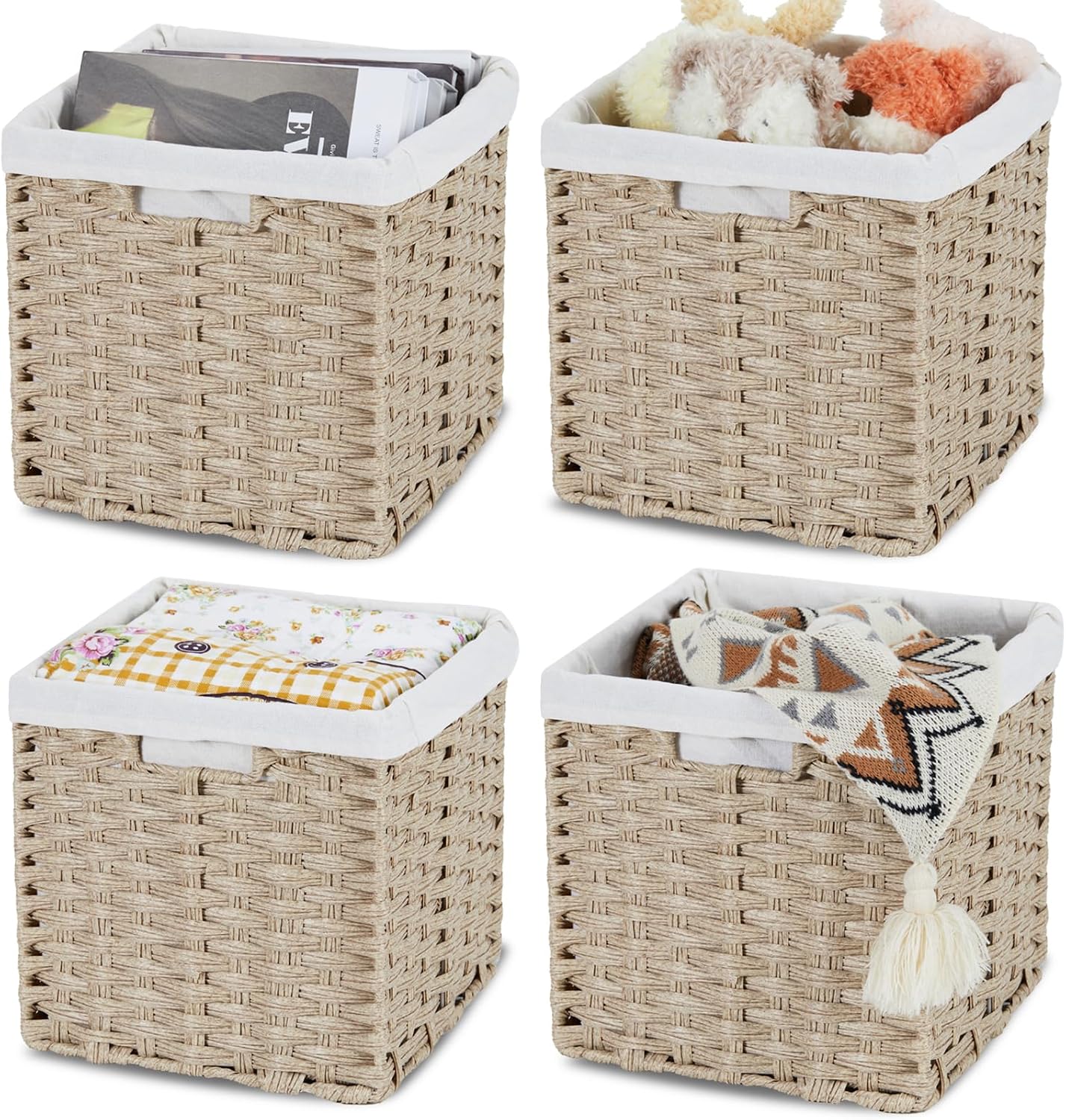 4 Pack Waterproof Imitation Wicker Cube Baskets