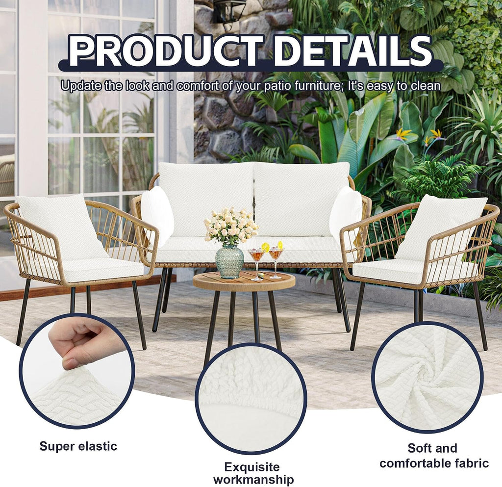 8Pcs White Stretch Washable Patio Cushion Covers