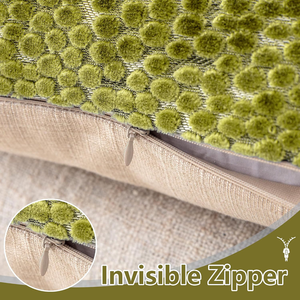 2 Pack Olive Jacquard Velvet Pillow Covers