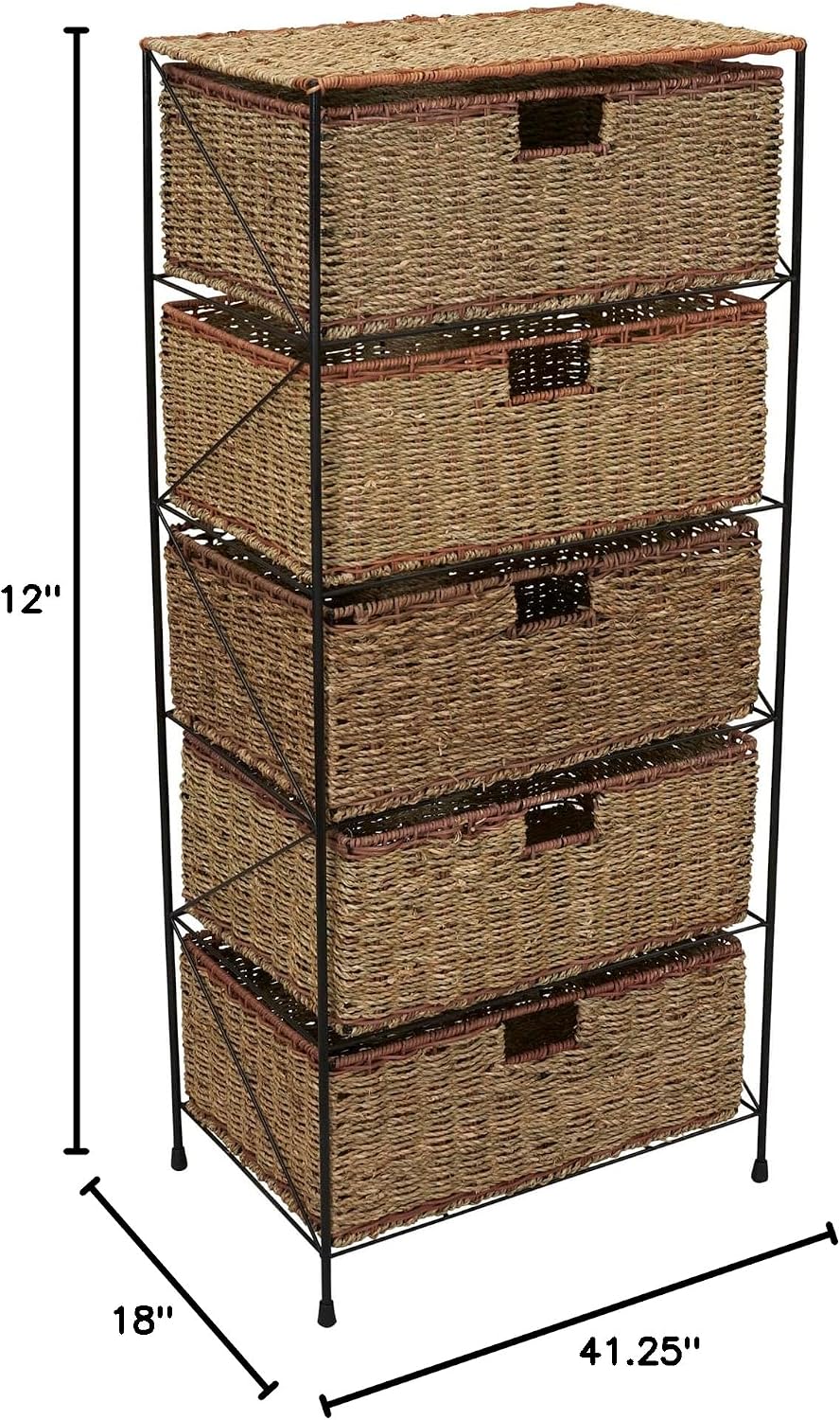 5 Drawer Seagrass Wicker Storage Tower