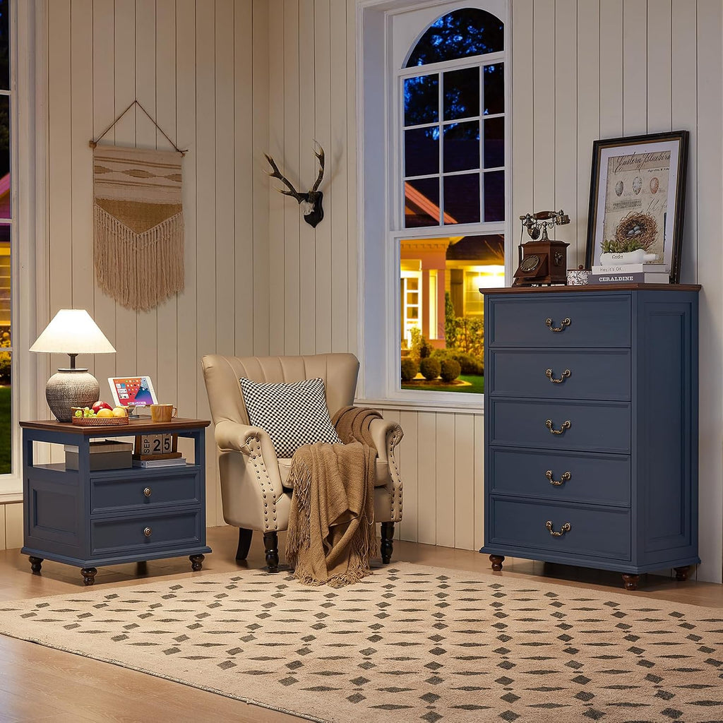 Navy Blue Farmhouse 5 Drawer Dresser