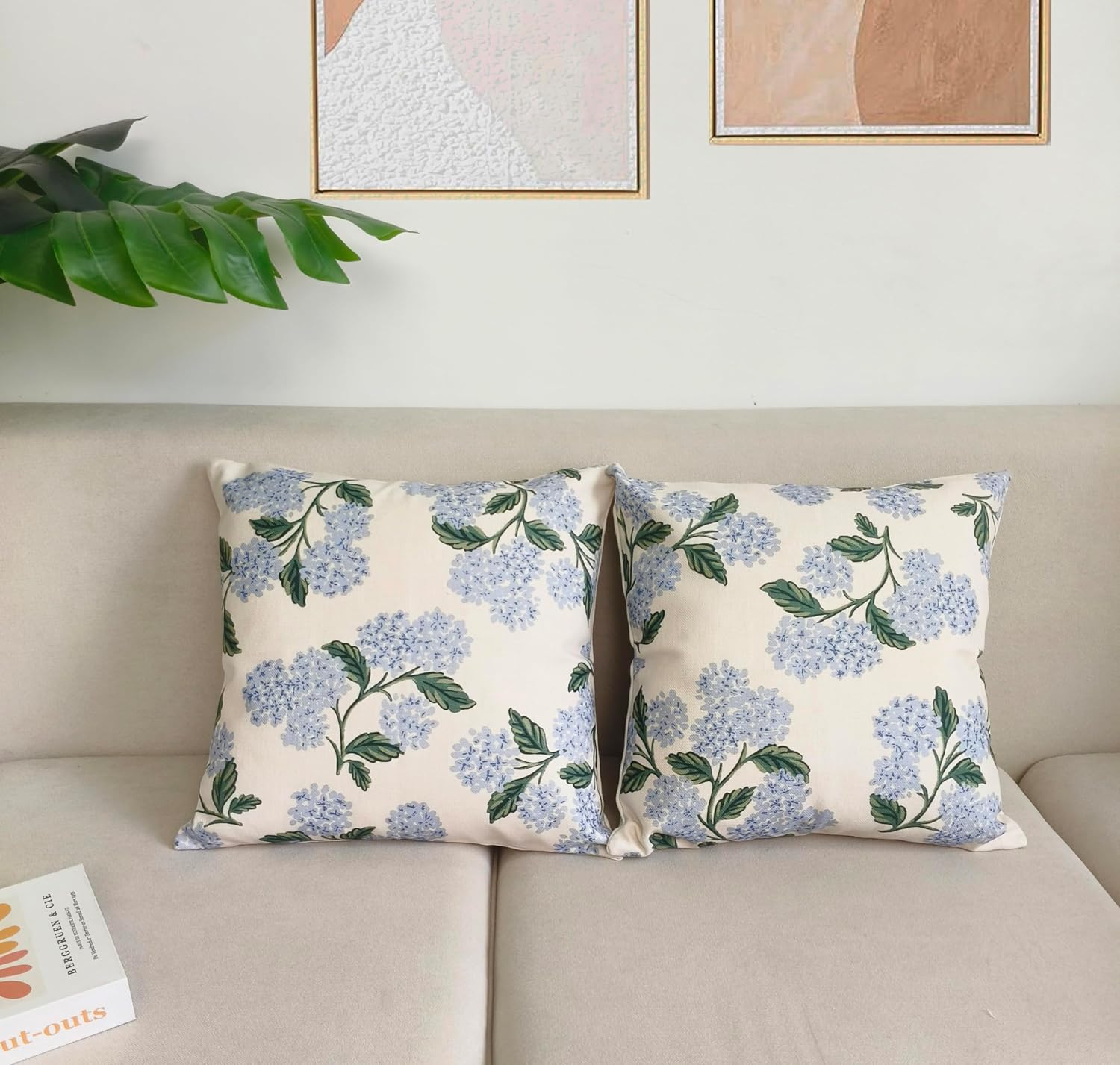 2 Pack Blue Hydrangea Floral Pillow Covers