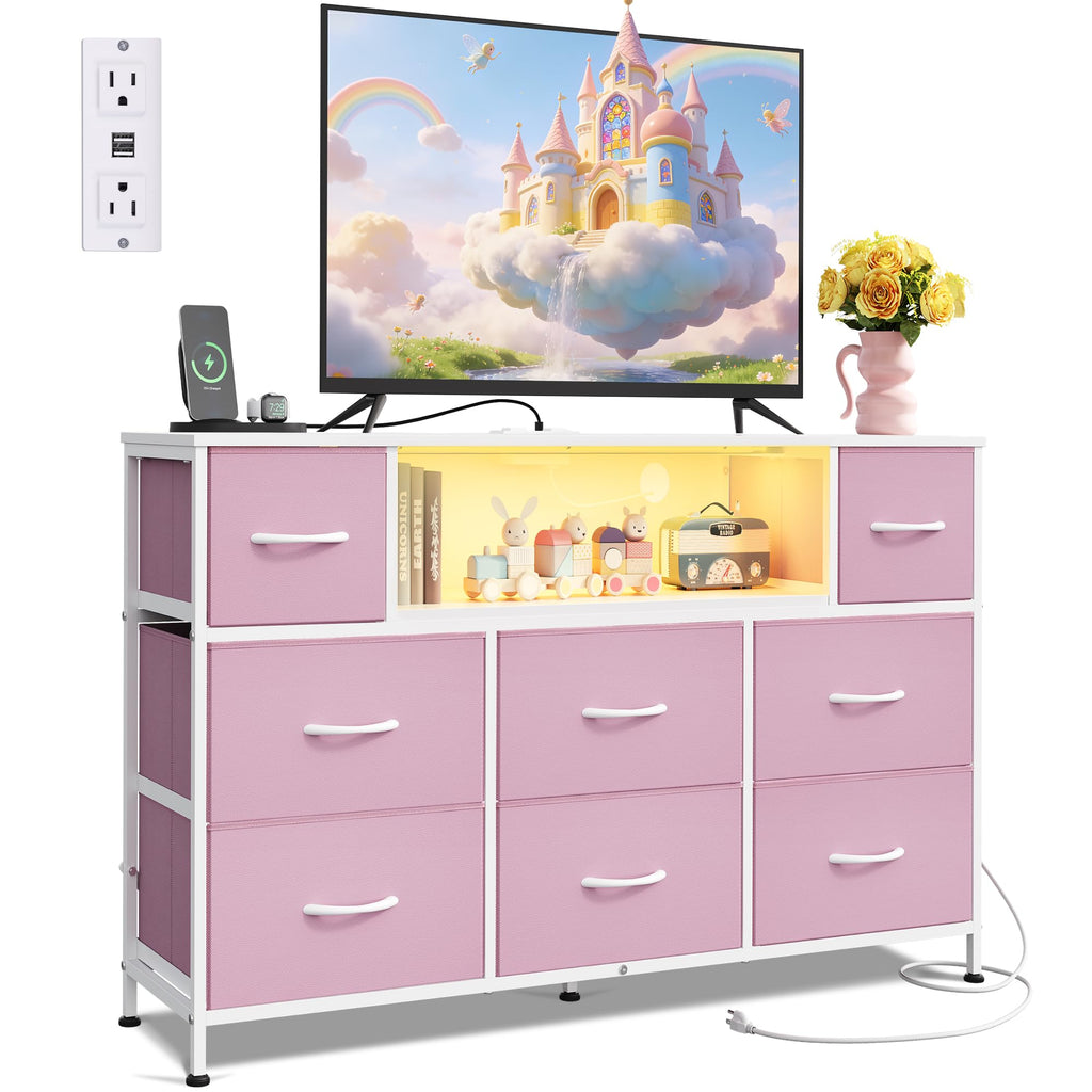 LED Charging Fabric Drawer TV Dresser Stand