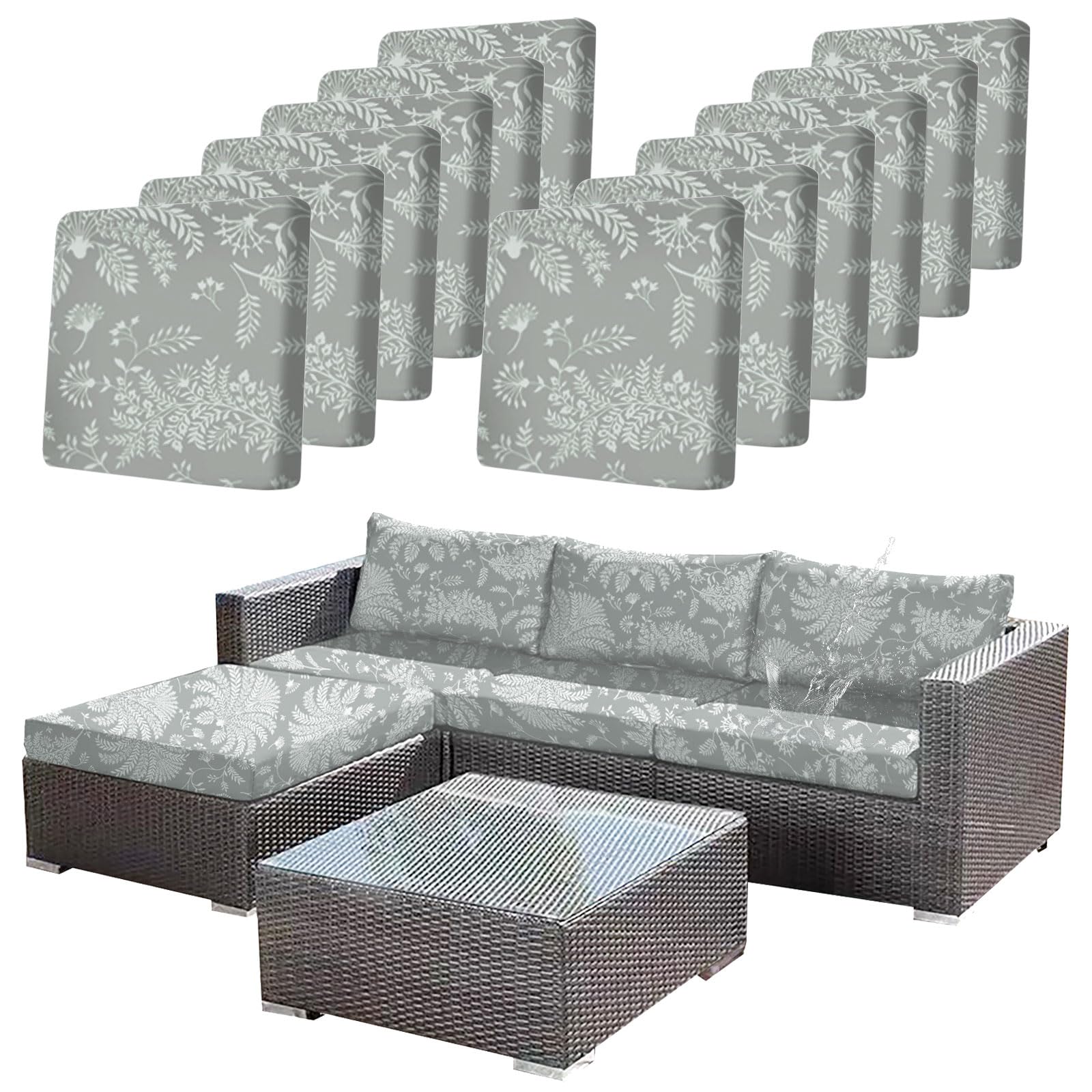 8Pcs Beige Stretch Waterproof Patio Cushion Covers