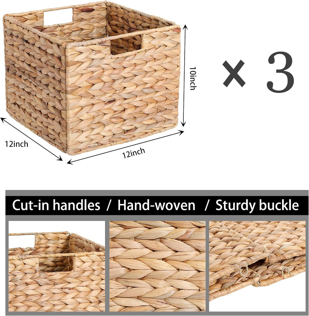 3 Pack Large Water Hyacinth Cube Baskets