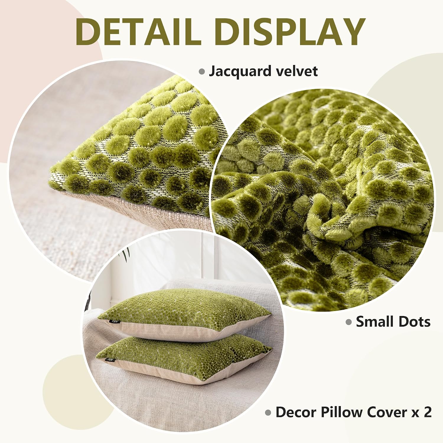 2 Pack Olive Jacquard Velvet Pillow Covers