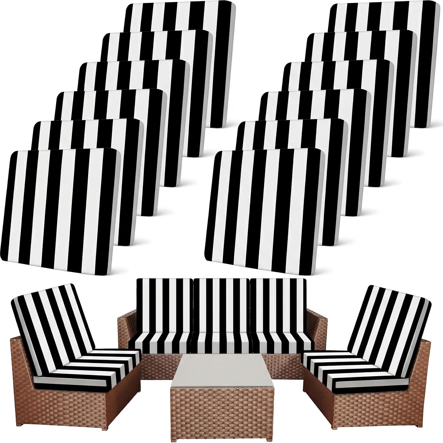 12Pcs Black White Striped Stretch Cushion Covers