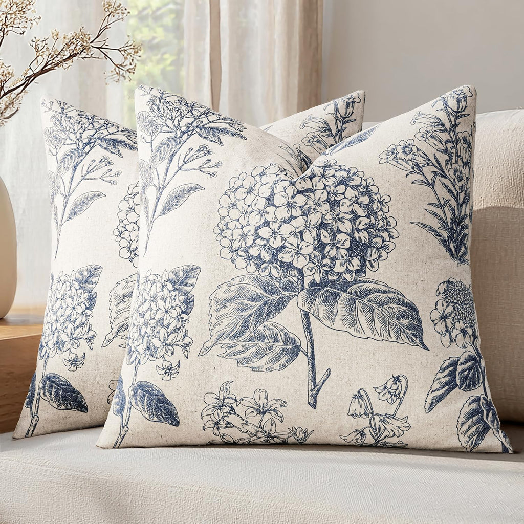2 Pack Blue Hydrangea Floral Pillow Covers