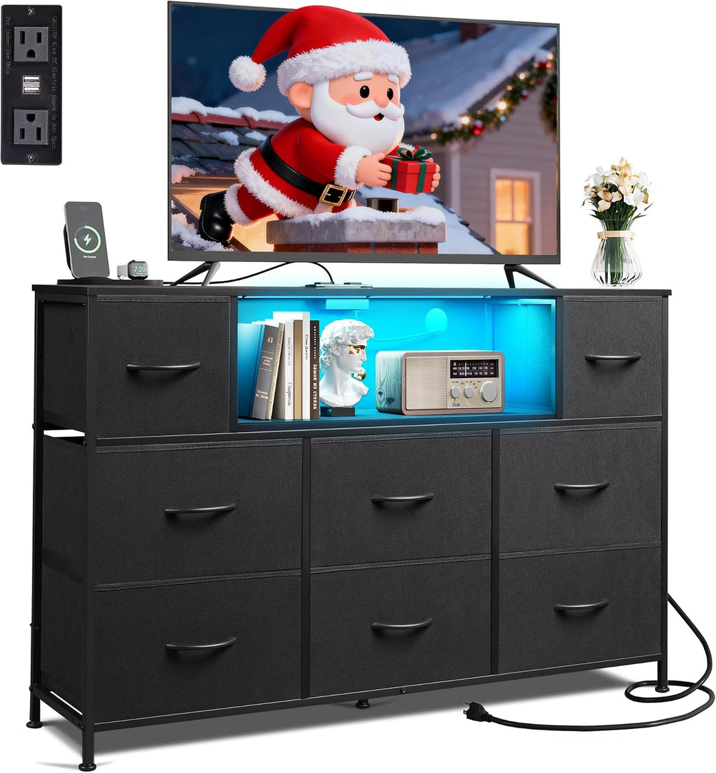 LED Charging Fabric Drawer TV Dresser Stand