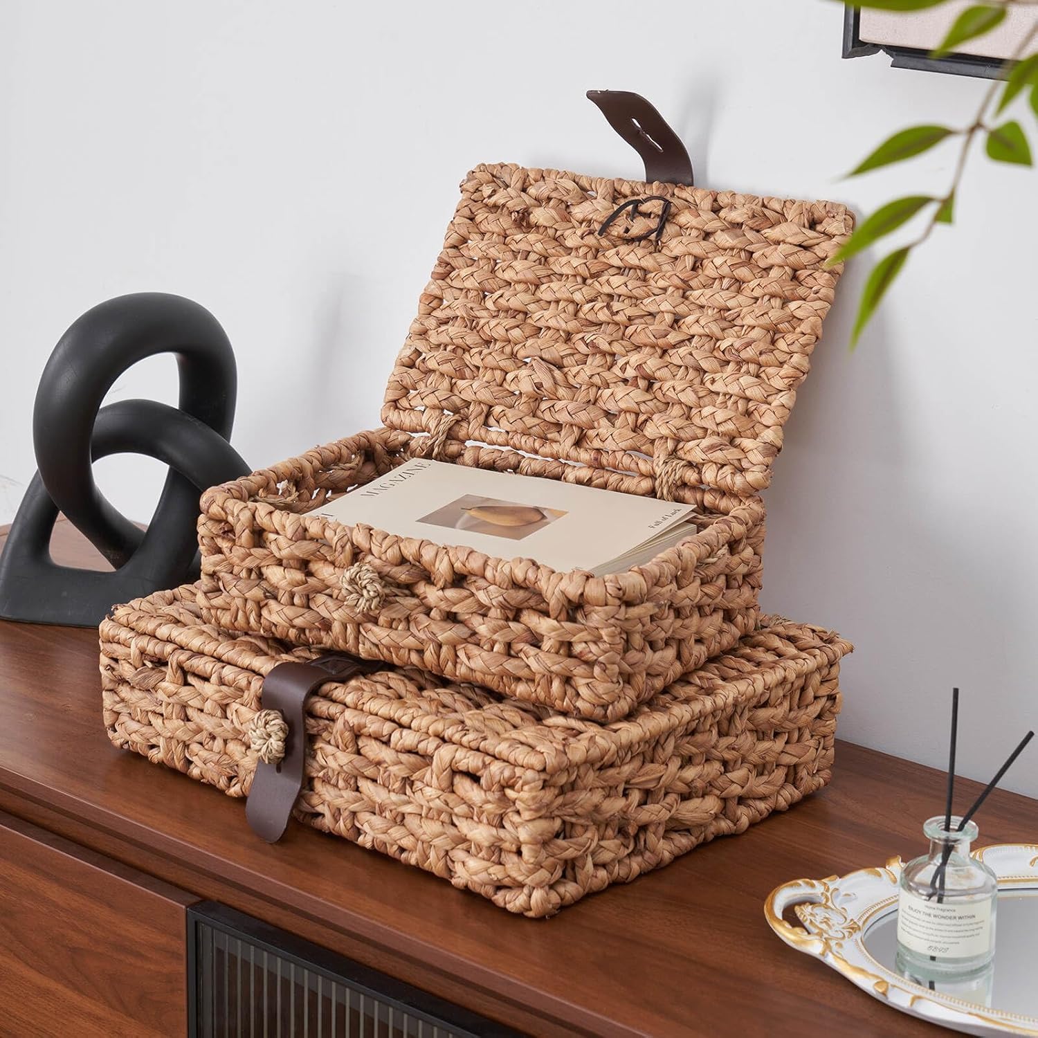 2 Pack Lidded Water Hyacinth Storage Baskets