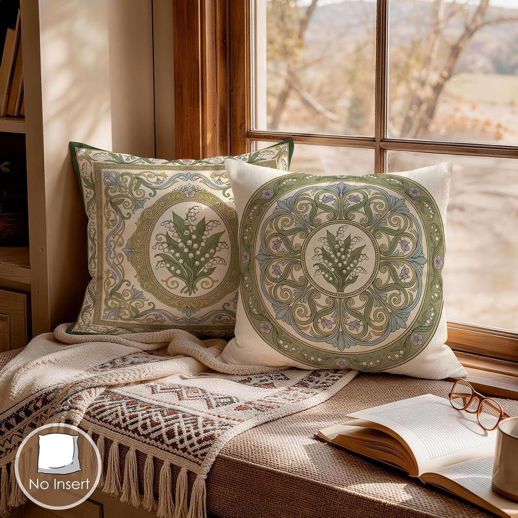 4 Pack Green Botanical Lily Pillow Covers