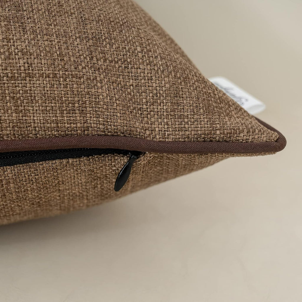 Brown Patchwork Cotton Linen Pillow Cover