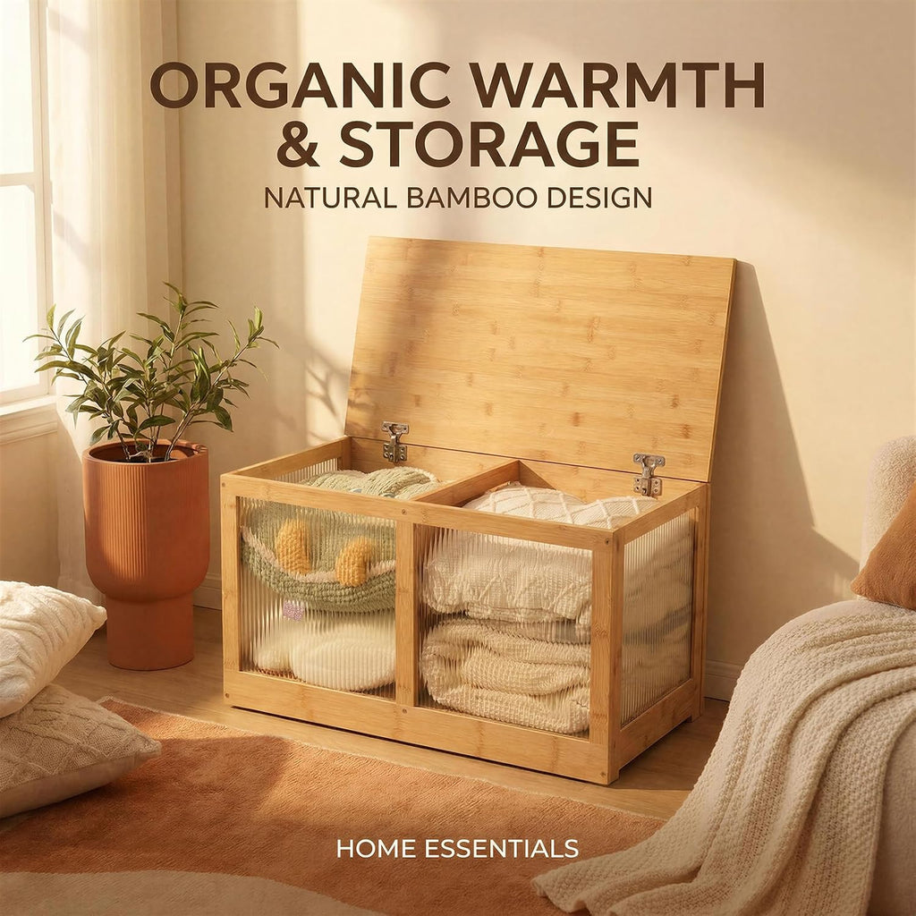 Bamboo Acrylic Panel Storage Bench Chest
