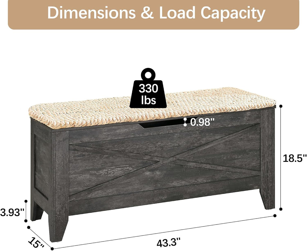 Gray Wicker Cushion Lift Top Storage Ottoman