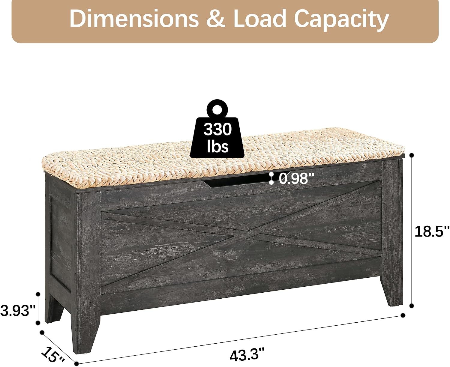 Gray Wicker Cushion Lift Top Storage Ottoman
