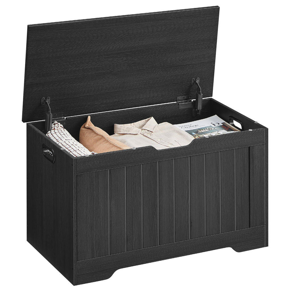 Greige Farmhouse Safety Hinge Storage Bench