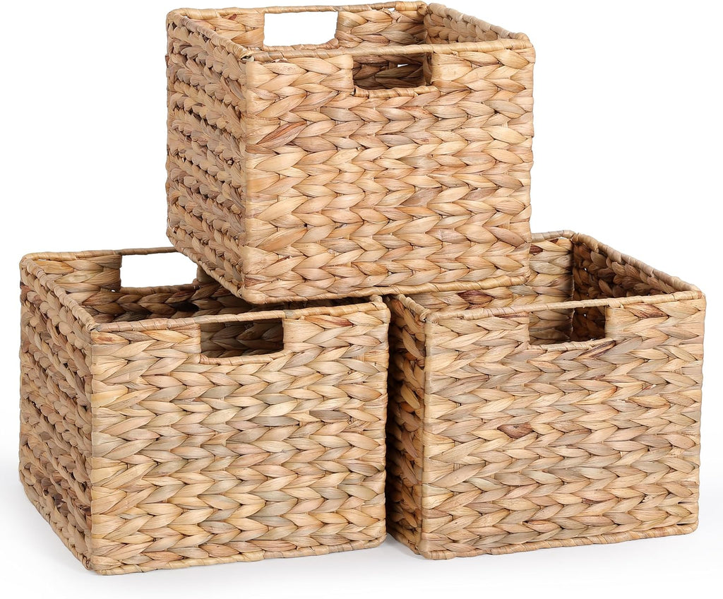3 Pack Large Water Hyacinth Cube Baskets