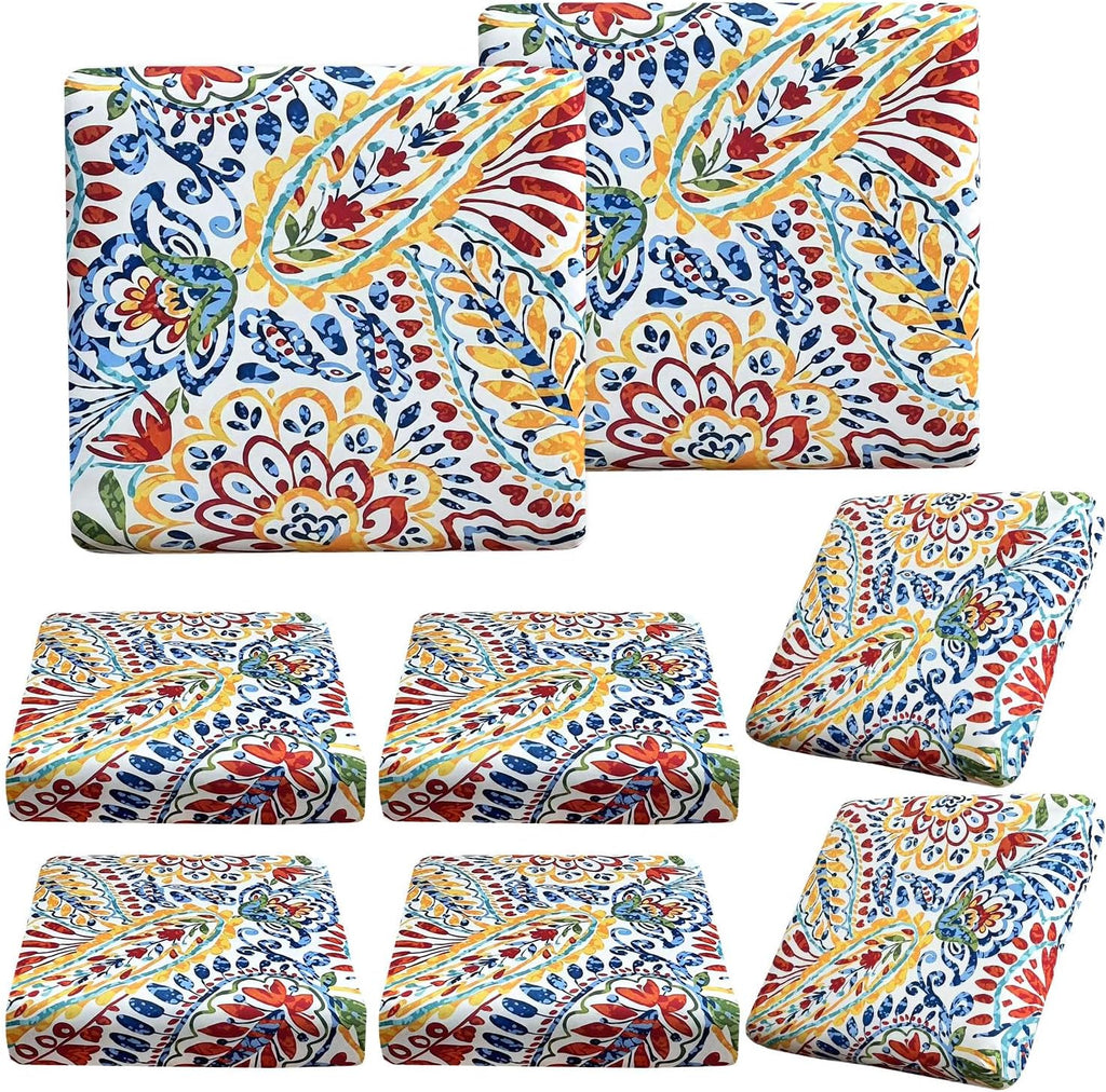 8Pcs Paisley Stretch Patio Cushion Slipcovers
