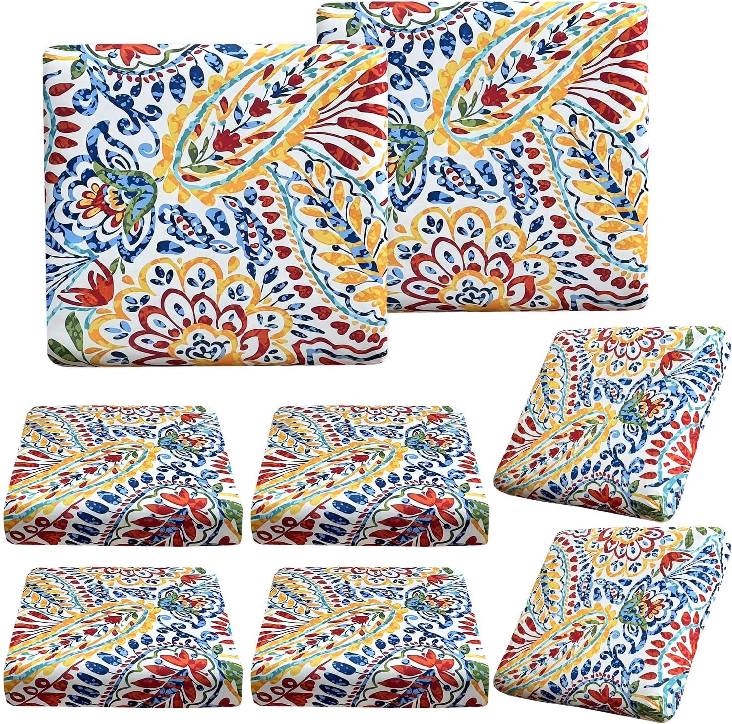 8Pcs Paisley Stretch Patio Cushion Slipcovers