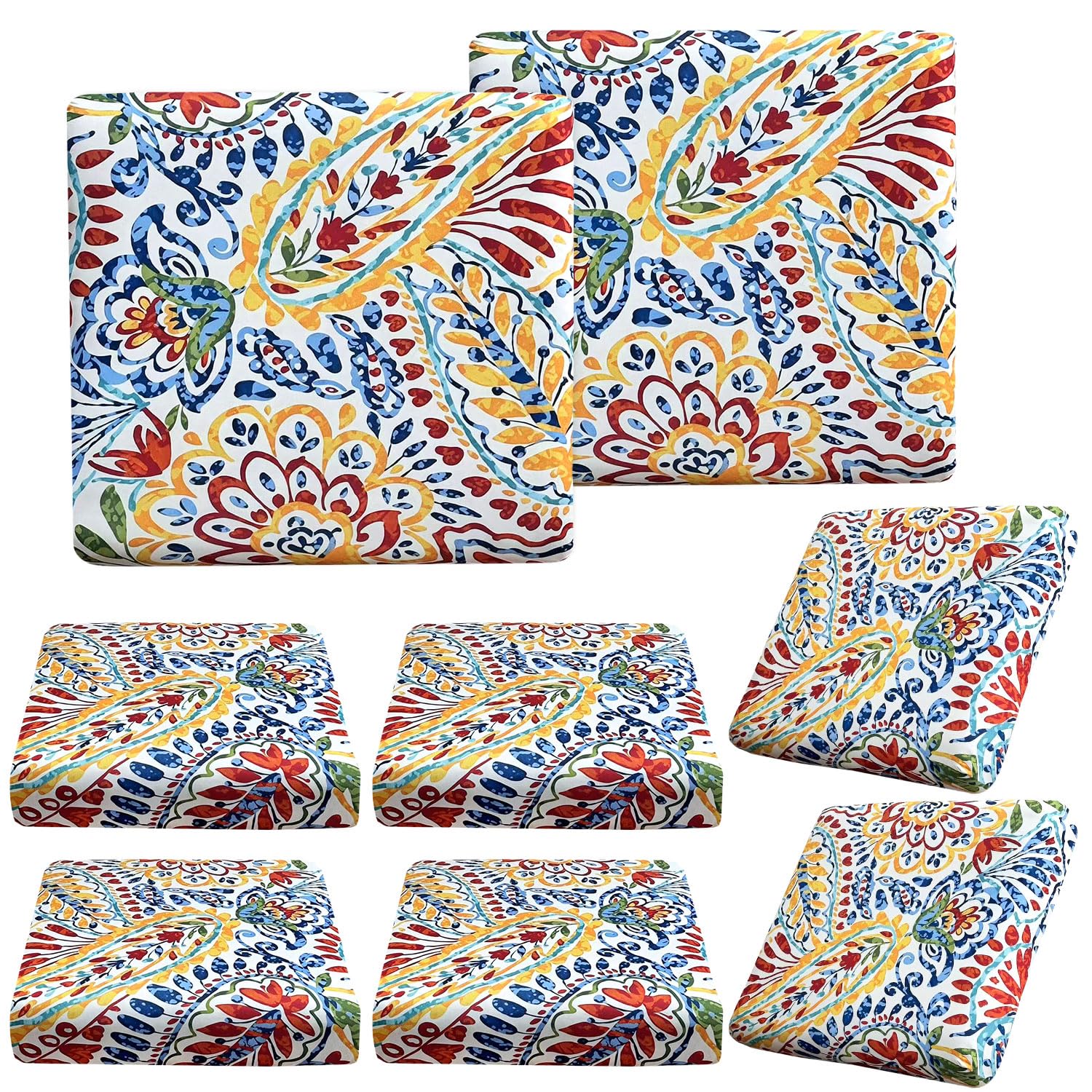 8Pcs Paisley Stretch Patio Cushion Slipcovers