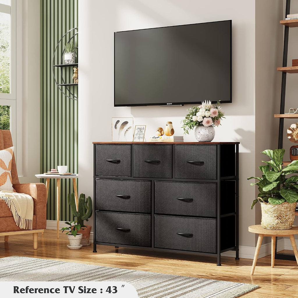 7 Drawers Rustic TV Stand Dresser Console