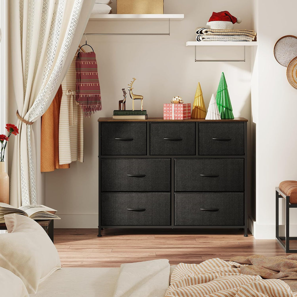 7 Drawers Rustic TV Stand Dresser Console